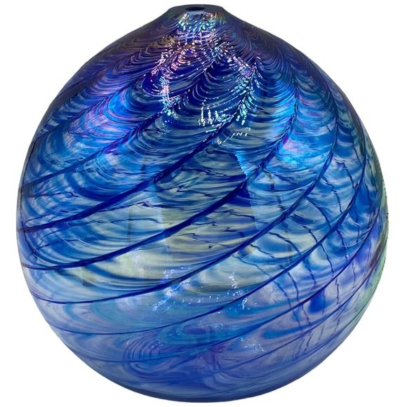 Blue Wave Iridescent Glass Decorative Diffuser Sphere Stem Bud Vase Home Decor - Picture 9 of 12